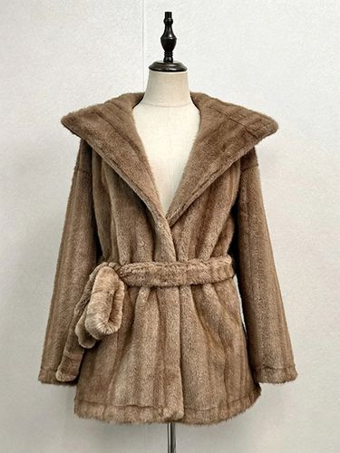 Manteau en fausse fourrure à manches longues décontracté à capuche gris clair - milanoo.com - Modalova