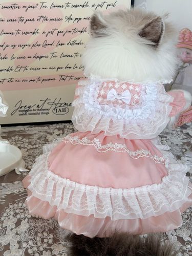 Robe pour animaux de compagnie en satin dentelle et volants jupe princesse Lolita décorée d'un nœud pour chats et petits chiens - milanoo.com - Modalova