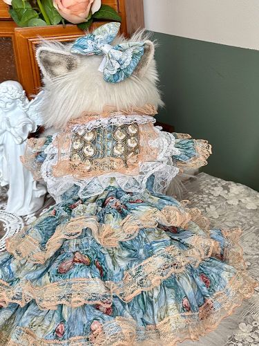 Robe Lolita vintage en dentelle florale pour animaux de compagnie jupe à volants superposée avec nœud pour chats et petits chiens - milanoo.com - Modalova