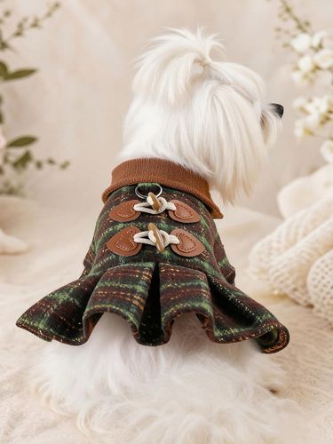 Robe pour chien à carreaux avec boutons brandebourg ensemble jupe à volants et anneau de harnais pour petits chiens - milanoo.com - Modalova