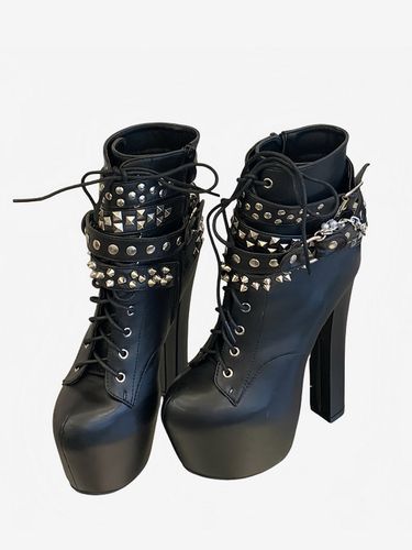 Bottines à plateformes bout rond rivets détails métalliques talon épais - milanoo.com - Modalova