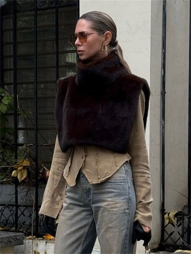 Gilet sans manches en fausse fourrure polaire marron chaud pour l'hiver - milanoo.com - Modalova