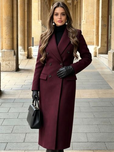 Manteau long en laine col à revers coupe ajustée simple boutonnage - milanoo.com - Modalova