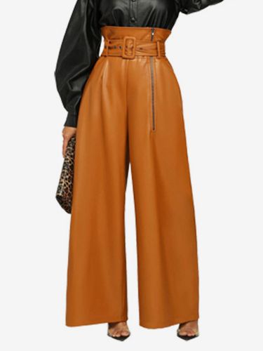 Pantalon large en similicuir taille haute coupe ample style streetwear - milanoo.com - Modalova