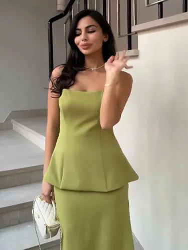 Robe deux pièces haut bustier péplum jupe longue moulante ensemble de soirée habillé - milanoo.com - Modalova