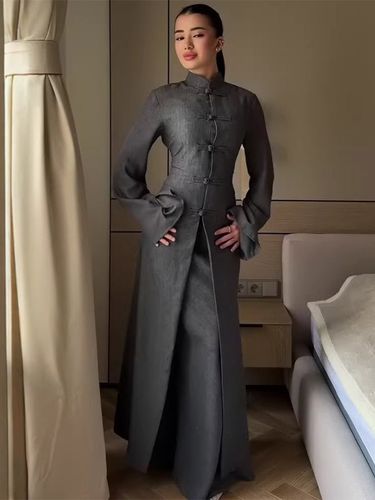 Ensemble deux pièces : robe à col montant boutonné brandebourgeois et jupe longue - milanoo.com - Modalova