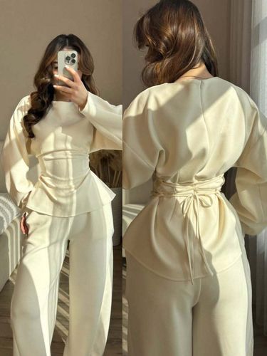 Ensemble deux pièces : haut à manches longues et taille à cordon pantalon large - milanoo.com - Modalova