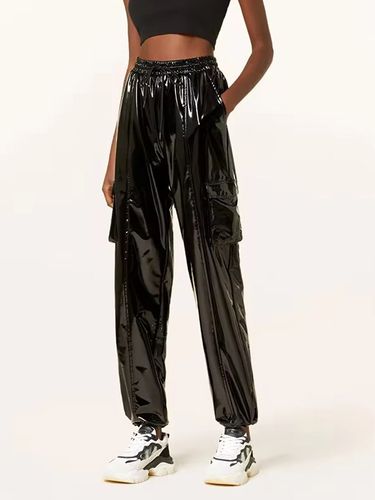 Pantalon cargo en similicuir taille haute verni brillant cordon de serrage - milanoo.com - Modalova