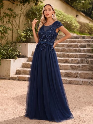 Robe de mère col rond manches courtes coupe trapèze fleurs longueur au sol robe d'invitée pour mariage - milanoo.com - Modalova