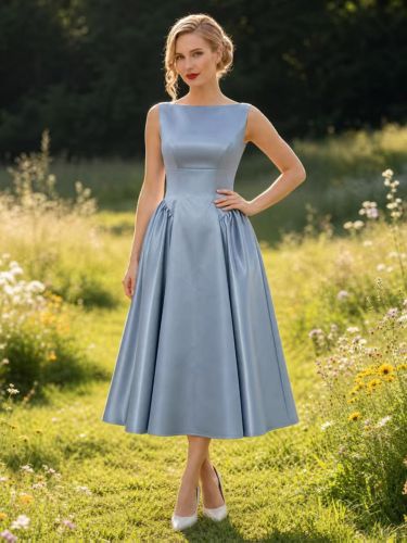 Robe de mère col rond sans manches courte plissée robe d'invitée de mariage - milanoo.com - Modalova
