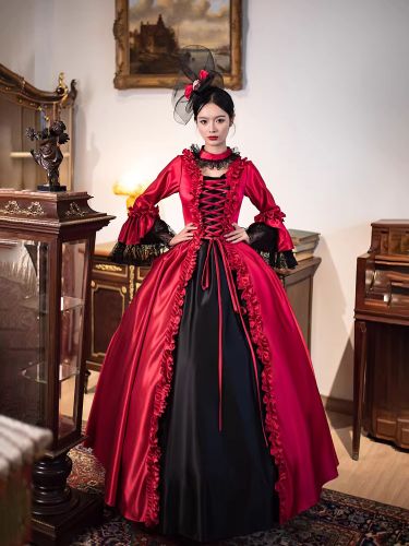 Robe longue rétro victorienne à manches longues évasées style rococo avec coiffe - milanoo.com - Modalova