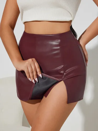 Jupe moulante mini en similicuir taille haute avec fente latérale 2026 - milanoo.com - Modalova