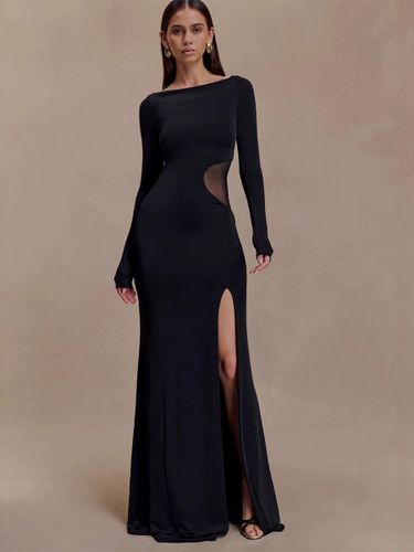 Robe de soirée maxi moulante à manches longues fente haute et découpes latérales en résille collection 2026 - milanoo.com - Modalova