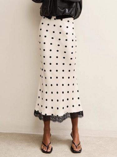 Jupe sirène midi taille haute à pois et bordure en dentelle 2026 - milanoo.com - Modalova