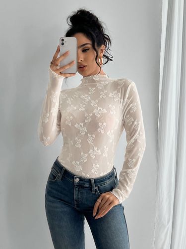 Top à manches longues en maille transparente avec nœud intégral jacquard 2026 - milanoo.com - Modalova