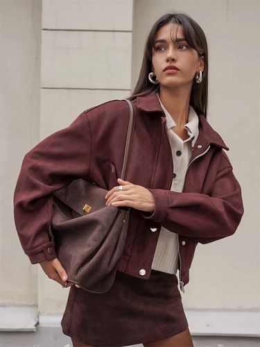 Veste courte en daim à épaules tombantes - Col montant fermeture éclair coupe ajustée - Tenues décontractées minimalistes pour le printemps 2026 - milanoo.com - Modalova