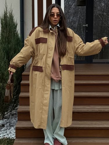 Trench-coat long Barn Color Block - Coupe longue utilitaire à cordon de serrage - Style safari idéal pour le printemps 2026 - milanoo.com - Modalova