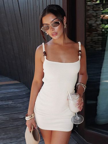 Robe mini à bretelles perlées - Robe moulante blanche minimaliste à bretelles fines - Robe de plage style bord de mer collection été 2026 - milanoo.com - Modalova