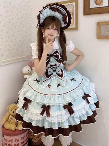 Robe Sweet Lolita bleu clair JSK à nœuds robe courte Lolita - milanoo.com - Modalova