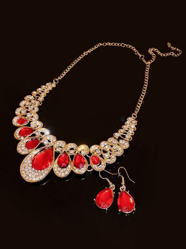 Ensemble collier et boucles d'oreilles vintage en alliage et strass style rétro - milanoo.com - Modalova