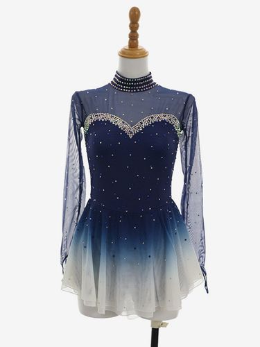 Robe de patinage artistique foncé ombré à manches longues en résille strassée tenue de compétition pour filles et femmes - milanoo.com - Modalova