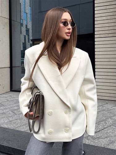 Blazer crème à revers cranté - Veste oversize à simple boutonnage - Tenue printanière décontractée et minimaliste idéale pour la ville (collec - milanoo.com - Modalova