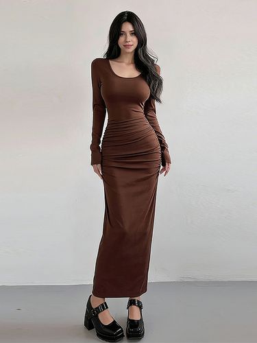 Robe maxi froncée - Robe moulante minimaliste fendue au dos et manches longues - Idéale pour un rendez-vous romantique au printemps 2026 - milanoo.com - Modalova