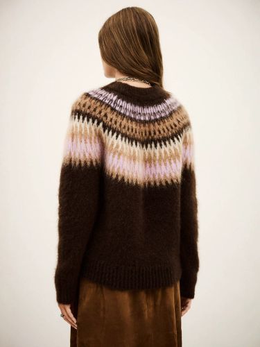 Pullss color block marron col rond manches longues en acrylique - milanoo.com - Modalova