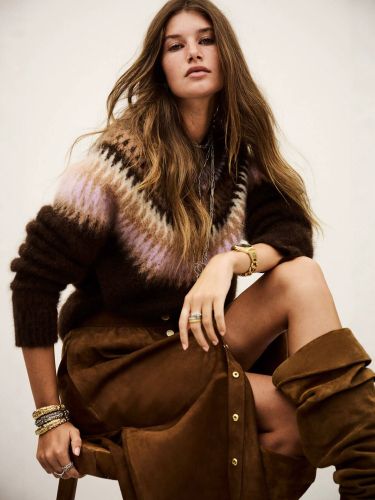 Pullss color block marron col rond manches longues en acrylique - milanoo.com - Modalova