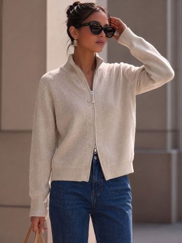 Pulls et gilets en acrylique à boutons et manches longues col montant - milanoo.com - Modalova