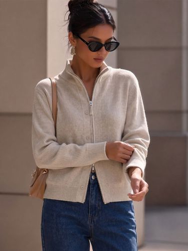 Pulls et gilets en acrylique à boutons et manches longues col montant - milanoo.com - Modalova