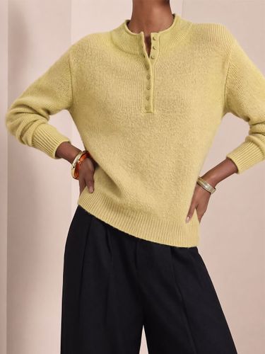 Pull jaune à boutons col rond manches longues en acrylique - milanoo.com - Modalova
