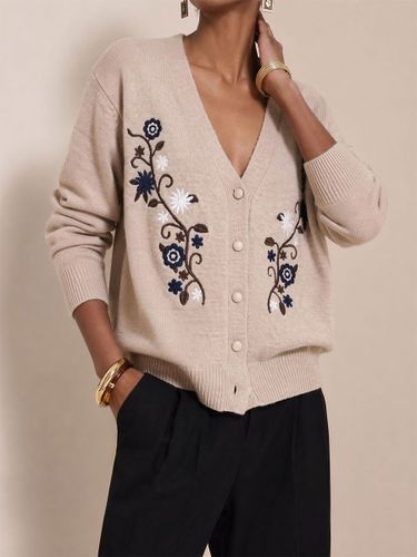 Pulls et gilets rouges en acrylique à imprimé floral boutons manches longues et col en V - milanoo.com - Modalova