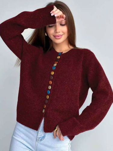 Pulls et gilets foncé en acrylique color block boutons manches longues col rond - milanoo.com - Modalova