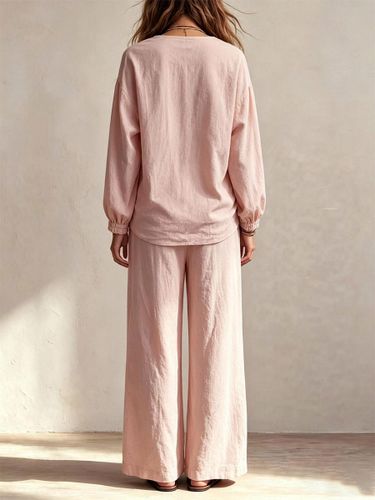 Ensemble deux pièces pantalon décontracté pour vacances en polyester col en V manches longues - milanoo.com - Modalova