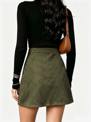 Jupe courte en daim vert chasseur taille naturelle chic automne - milanoo.com - Modalova