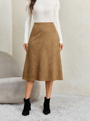 Jupes en daim kaki taille naturelle chics mi-mollets style printemps - milanoo.com - Modalova