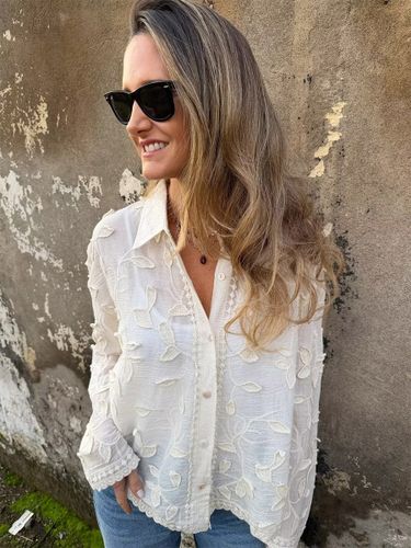 Chemise brodée à col rabattu manches longues style décontracté - milanoo.com - Modalova
