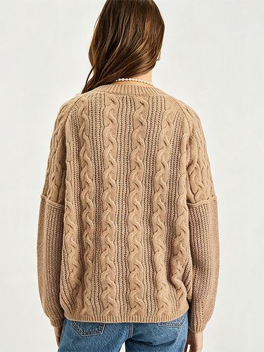 Pull kaki à col en V et manches longues en acrylique - milanoo.com - Modalova