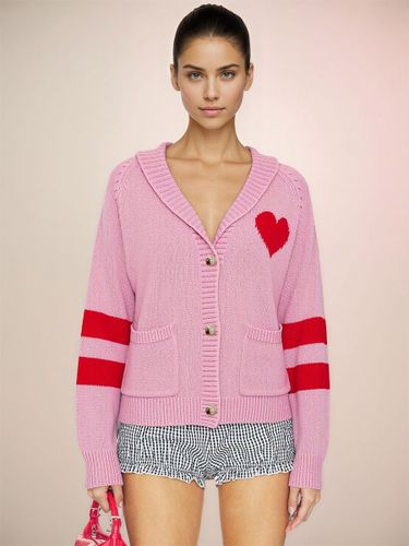 Pulls et gilets roses en acrylique à blocs de couleur boutons manches longues et col en V - milanoo.com - Modalova
