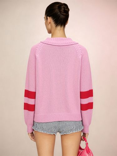 Pulls et gilets roses en acrylique à blocs de couleur boutons manches longues et col en V - milanoo.com - Modalova