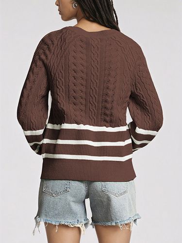 Pullss marron café bicolore col rond manches longues en acrylique - milanoo.com - Modalova