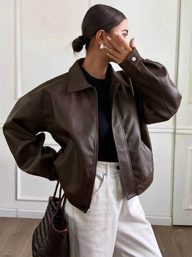 Veste col rabattu fermeture éclair style chic et décontracté - milanoo.com - Modalova