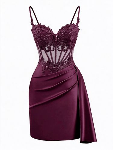 Robe de soirée mini-robe violette à bretelles décolleté sans manches coupe flatteuse et sexy semi-formelle - milanoo.com - Modalova