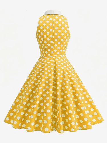 Robe vintage à pois sans manches col à revers boutonnée sur le devant poches latérales coupe trapèze longueur midi évasée - milanoo.com - Modalova