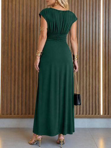 Robe de soirée maxi verte à col rond et œillets sans manches élégante et semi-formelle - milanoo.com - Modalova