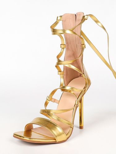 Sandales à talons hauts doréess bout ouvert lacets chaussures de soirée - milanoo.com - Modalova