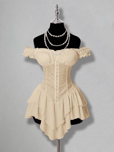 Robe de soirée bustier à volants épaules dénudées décolleté cœur dos lacé mini-robe asymétrique à volants - milanoo.com - Modalova