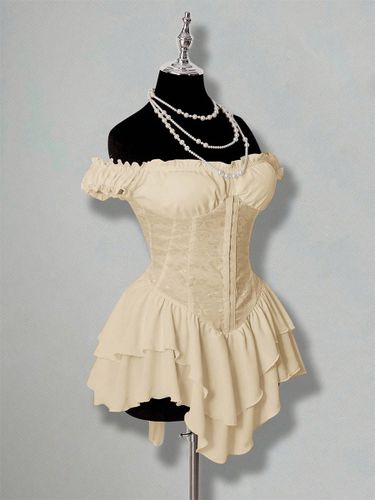 Robe de soirée bustier à volants épaules dénudées décolleté cœur dos lacé mini-robe asymétrique à volants - milanoo.com - Modalova