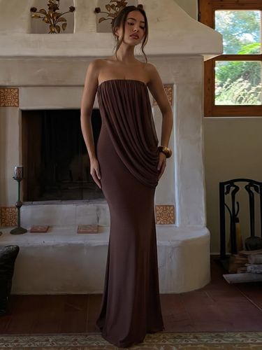 Robe de soirée maxi noire à épaules dénudées plissée sans manches sculptante sexy et semi-formelle - milanoo.com - Modalova